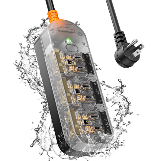EIGSO Outdoor Power Strip Weatherproof, IPX6 Grade Waterproof Surge Protector with 3 AC Outlets, 5FT Heavy Duty Extension Cord for Indoor Outdoor, Crystal White