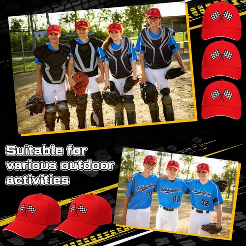 Skicuff 12 Pcs Racing Car Flag Hats Bulk for Party Favors Gifts Adjustable Embroidered Checkered Flags Baseball Caps Racing Dad Hats