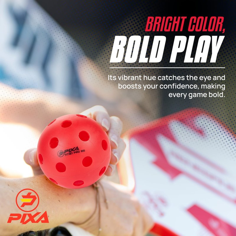PIXA Titan Pro 26 Injection Molded Indoor Pickleball - USAPA Approved, Tournament Play, Durable Indoor Pickleballs, Consistent Bounce, Smooth Flight, Ideal for Competitive Play- Bright Red, Pack of 6
