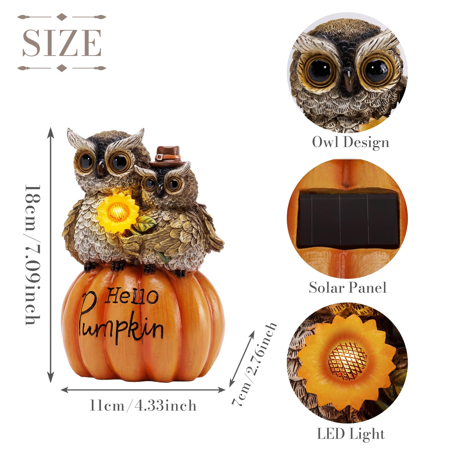 TERESA'S COLLECTIONS Fall Decor, Fall Owl Decor, Owl Perch on Pumpkin with Solar Light, Outdoor Fall Decor Waterproof Resin, Fall Gifts Outdoor/Indoor, 7.1"