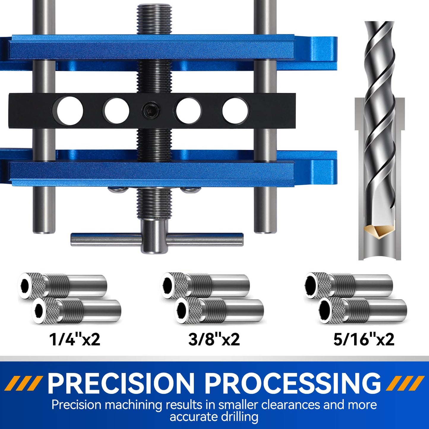 Self Centering Doweling Jig Kit,Adjustable Width Dowel Jig for Straight Holes,Adjustable Drilling Guide Wood Working Tools with 6 Drill Guide Bushings, Wood Doweling for Woodworking（Blue）