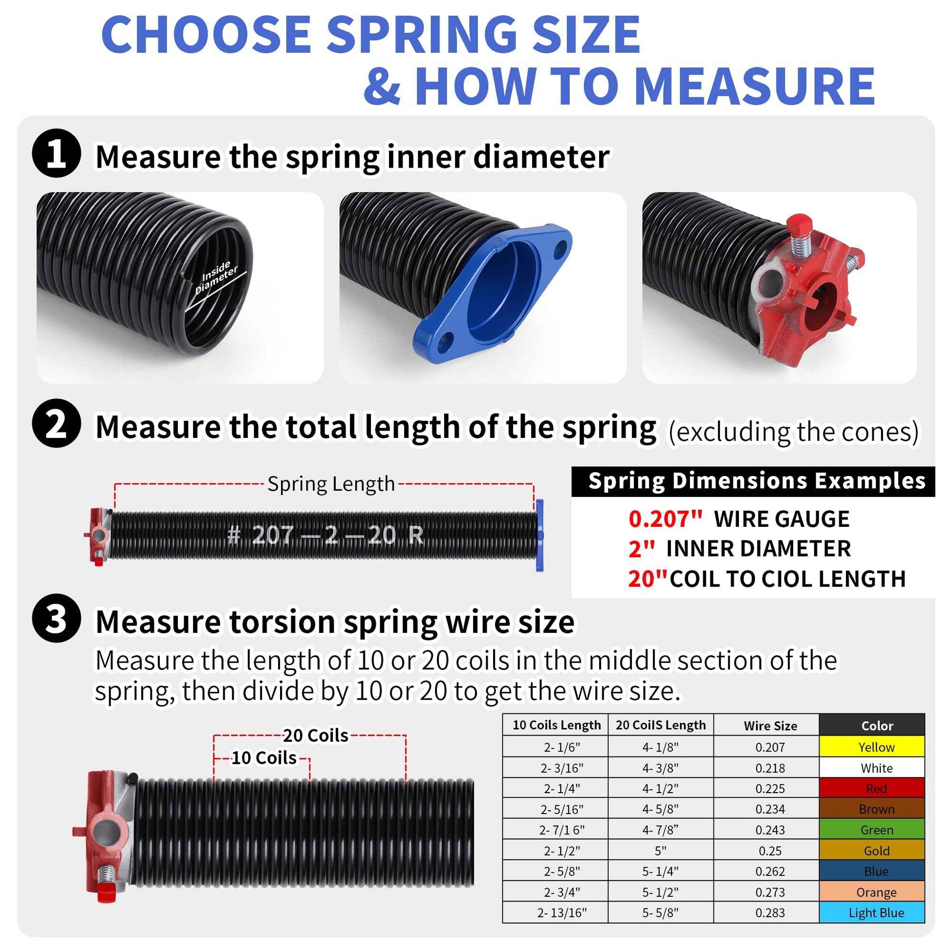 GarageSpringF2C One Pair of 2" Garage Door Torsion Springs, Electrophoresis Coated Garage Spring Set for Replacement with Non-Slip Winding Bars - Size 234x2x27"