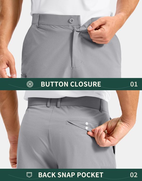 Pudolla Men's Golf Shorts with 4 Pockets 11"/13" Long Inseam Lightweight Quick Dry Flat Front Hybrid Shorts for Casual Work(Grey-13inch-34)