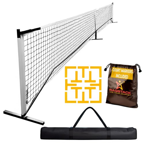 RAQSTACK - Pickleball Set of Portable Pickleball Net for Driveway & Court Marking Kit with Pickle Ball Bag - Easy Setup Outdoor & Indoor Pickle Ball Equipment for Recreational & Competitive Play