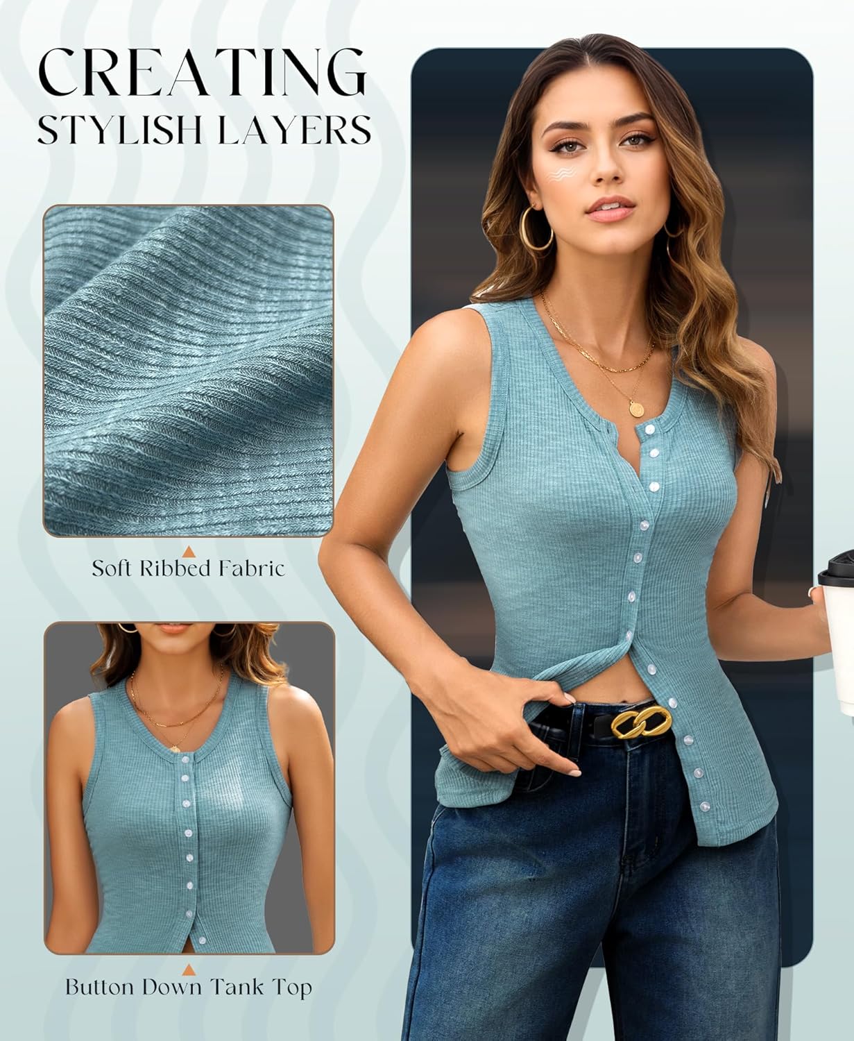 Skiennix Ribbed Tank Top for Women - Sleeveless Crew Neck Blouse | Slim Fit Summer Casual Basic Top