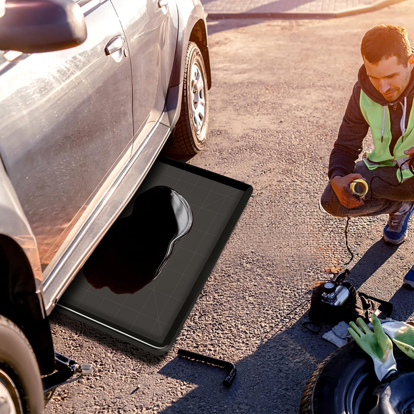 Dapuri 6 Pcs Extra Large Oil Drip Pan 35.4 x 24 x1.5 Inches Under Car Plastic Auto Oil Drip Tray Car Oil Catch Pan Replacement Tray for Garage Floor