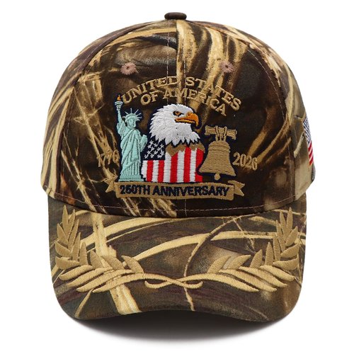 250 Anniversary USA Hat United States 250th Year American Anniversary Hat Patriotic Embroidered Baseball Caps for Men Women Camo