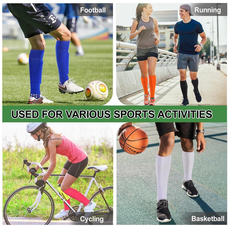 Ultrafun 3 Pairs Leg Sleeves, Pre-cut Soccer Sleeves Compatible with Grip Socks, Shin Guards Sleeves for Soccer, Football, Basketball, Rugby (Black, M)