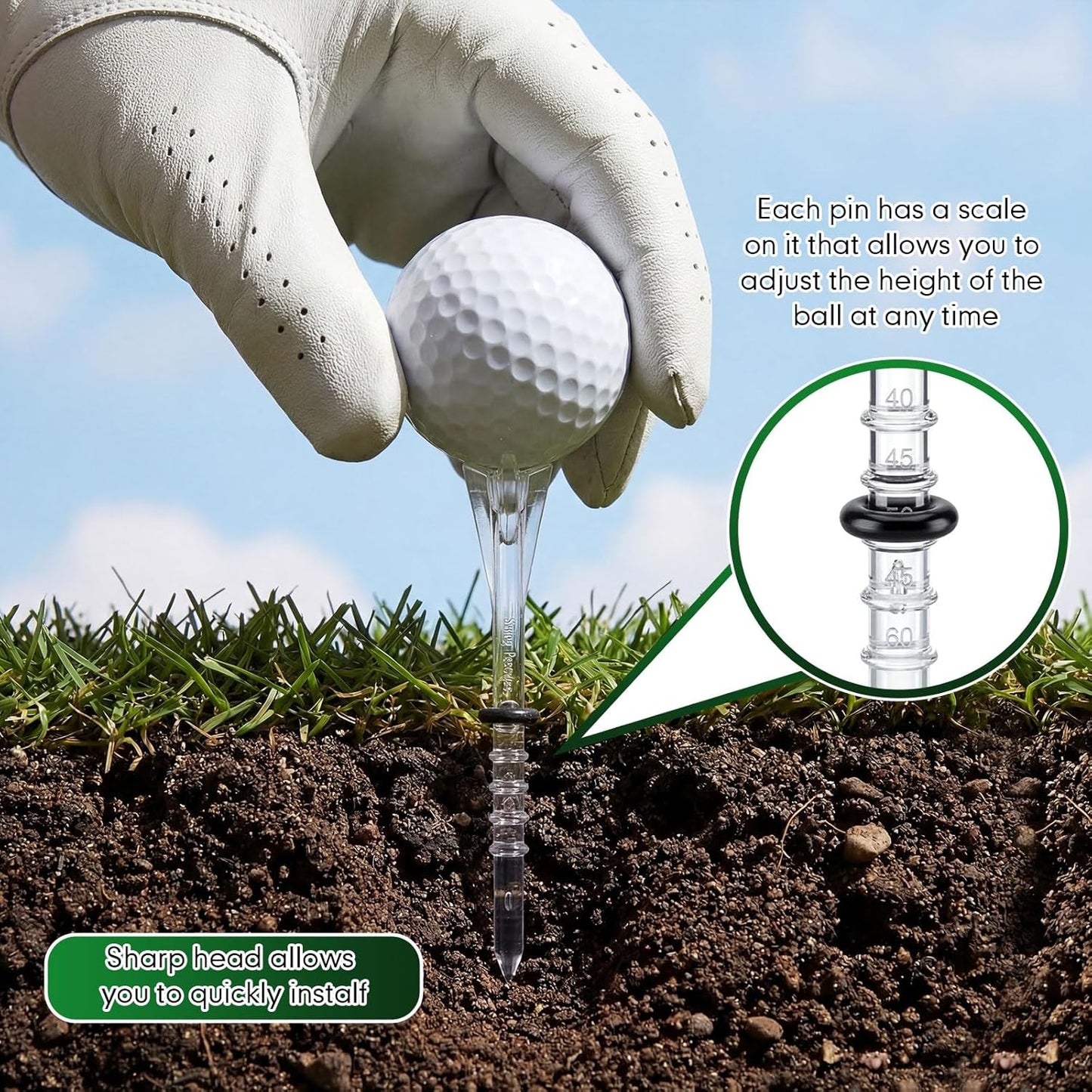 Skiennix 100 Pcs 4-Prong Anti-Slip Golf Tees - 3.25" Adjustable Plastic for Enhanced Stability