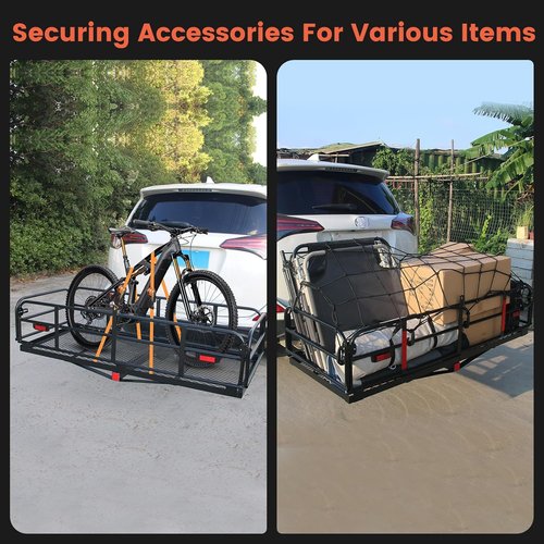 Hitch Cargo Carrier - 60"x24"x14.4" Folding Rear Luggage Rack | 510 lbs Capacity with Waterproof Bag & Straps