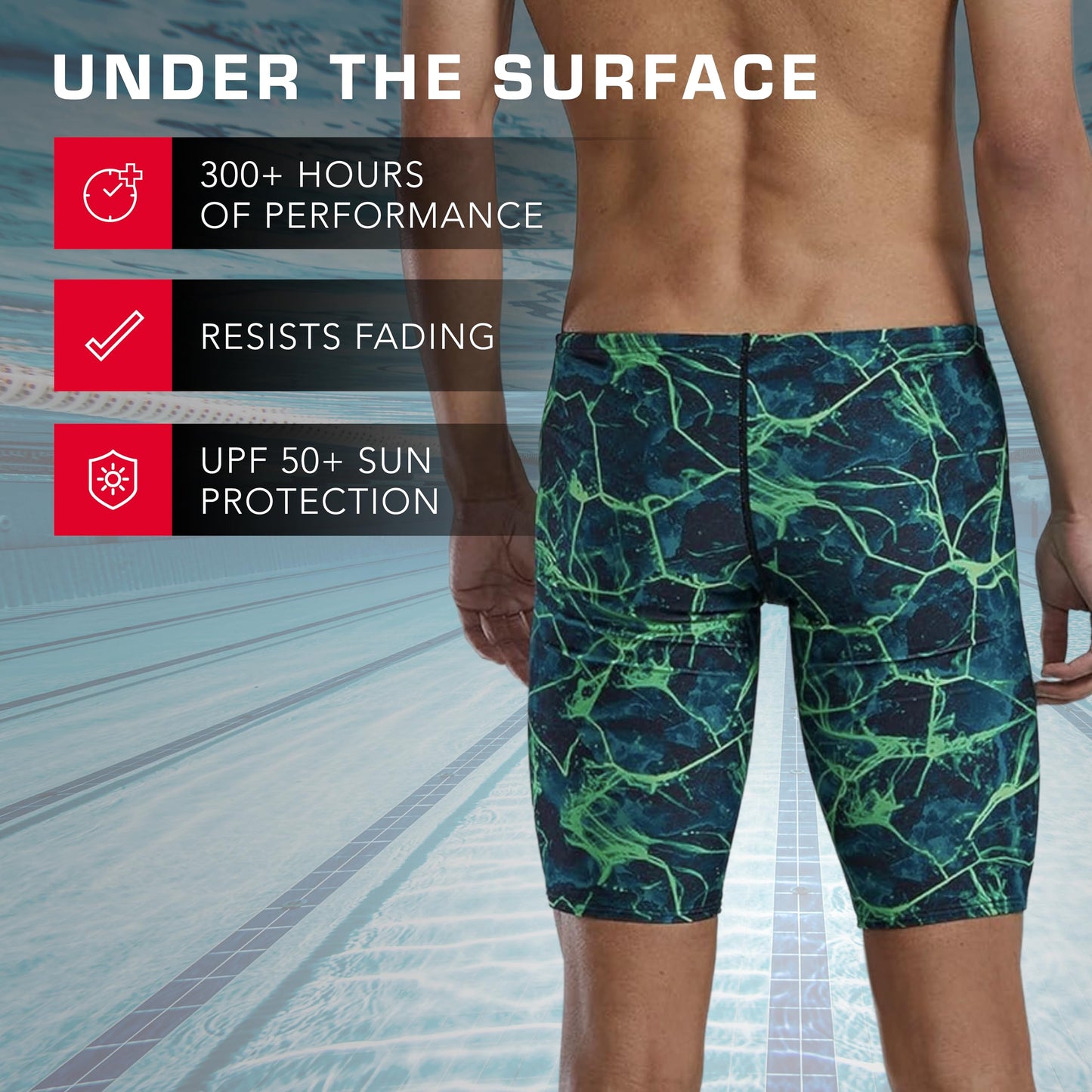 TYR Durafast Elite Swim Jammers for Men - Competition Swimwear with Championship Cut, Ultra-Durable Compressive Fabric - Jammer Briefs for Training, Racing, Recreation, Blue/Synapse
