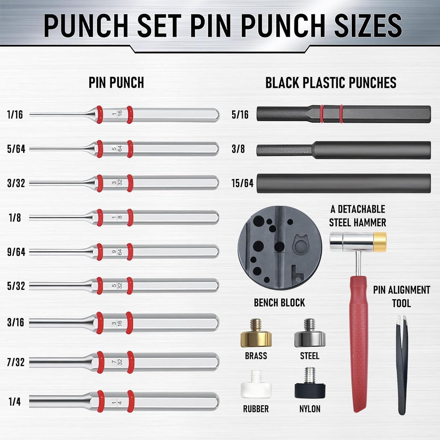 Steel Roll Pin Punch Set by [Brand Name] - High-Quality Mechanical Repair Tool with Interchangeable Hammer & Storage Case