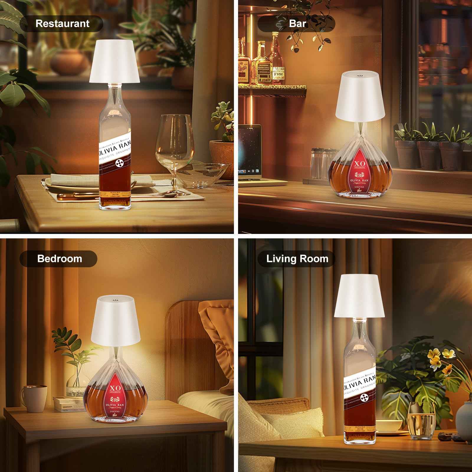SOUDFK Wireless Bottle Lamp,2025 New 3 Color Rechargeable Wine Bottle Lights for Bars Restaurants (White, 1pc)