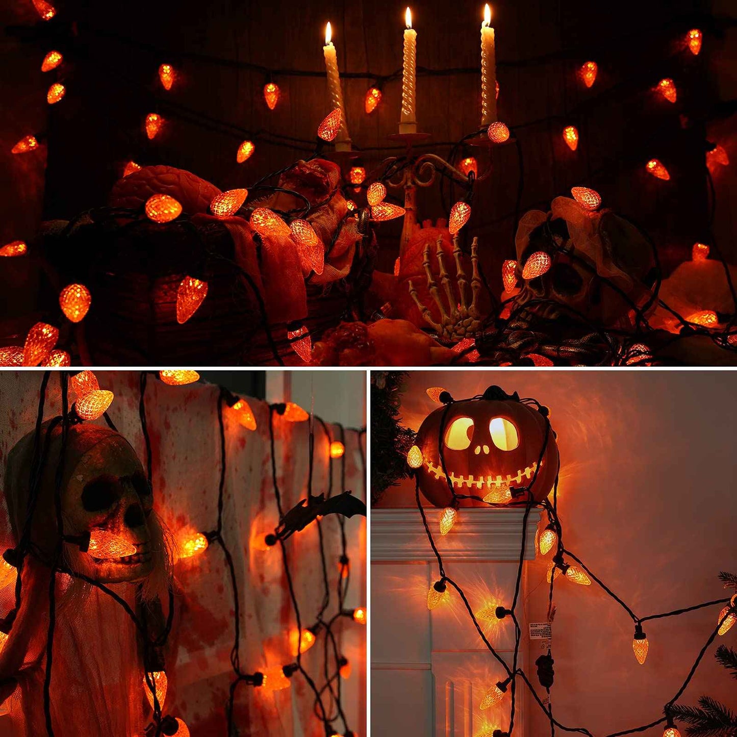 ODEETRONIC Orange Lights, 33ft 50 LED C9 Orange Christmas Lights Connectable, 120V UL Certified Plugin Indoor/Outdoor Halloween String Light, Black Wire Tree Light Waterproof for Patio Home Decor