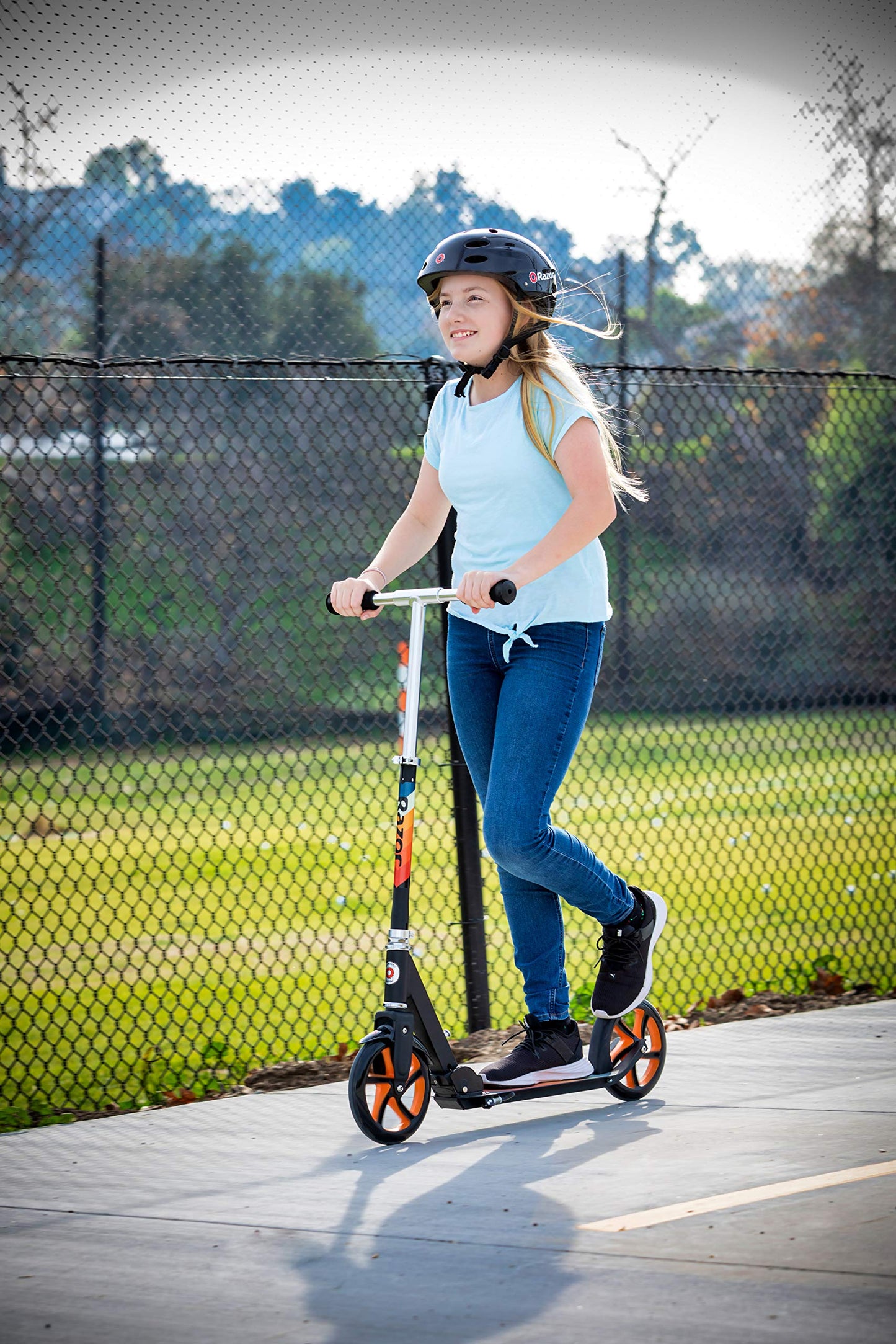 Razor A5 Lux Kick Scooter for Kids Ages 8+ - 8" Urethane Wheels, Aluminum Frame, Anodized Finish Featuring Bold Colors and Graphics, For Riders up to 220 lbs