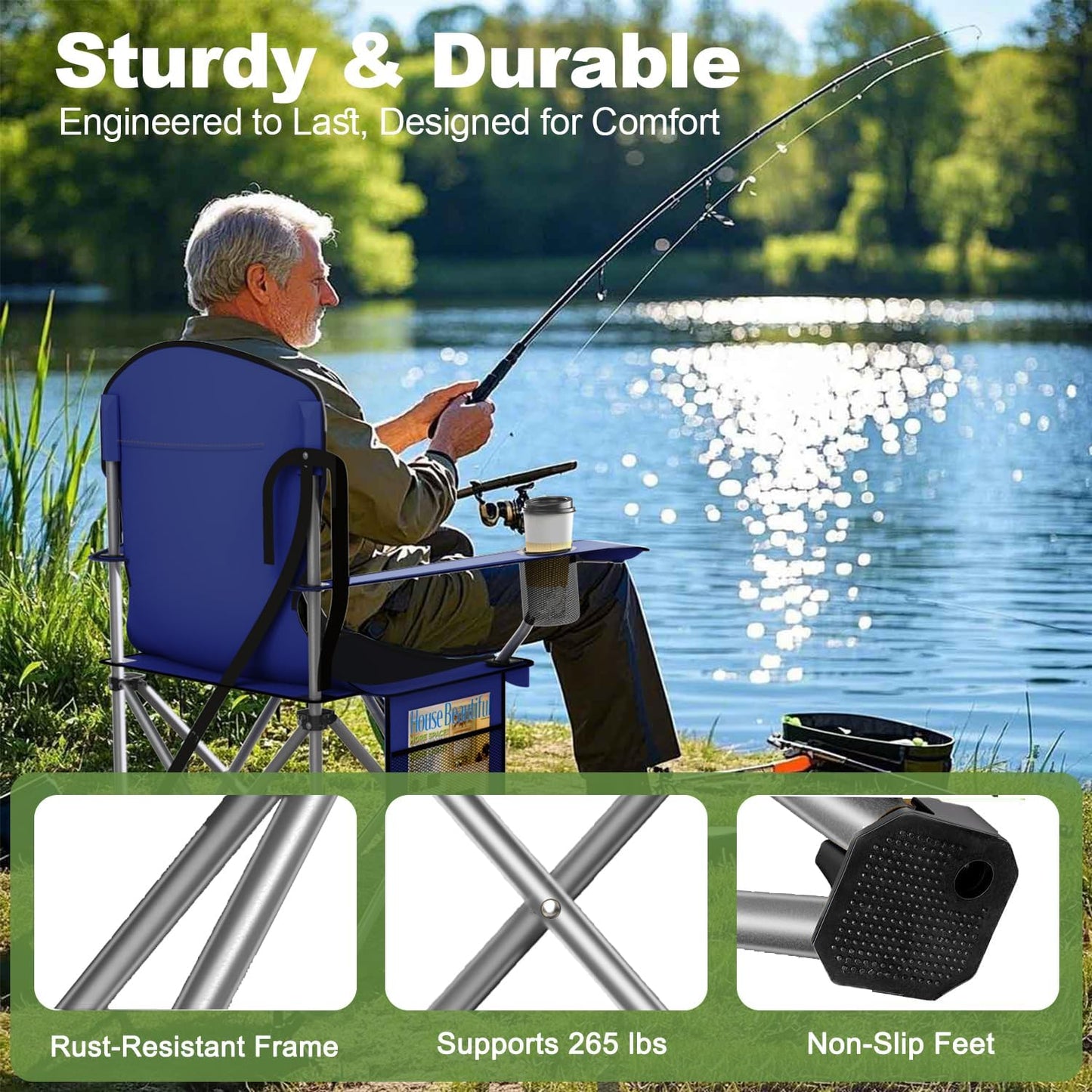VTOY Folding Camping Chair - Durable 600D Oxford with Cooler Pouch, Cup Holder & Storage Pocket | Portable Outdoor Seating