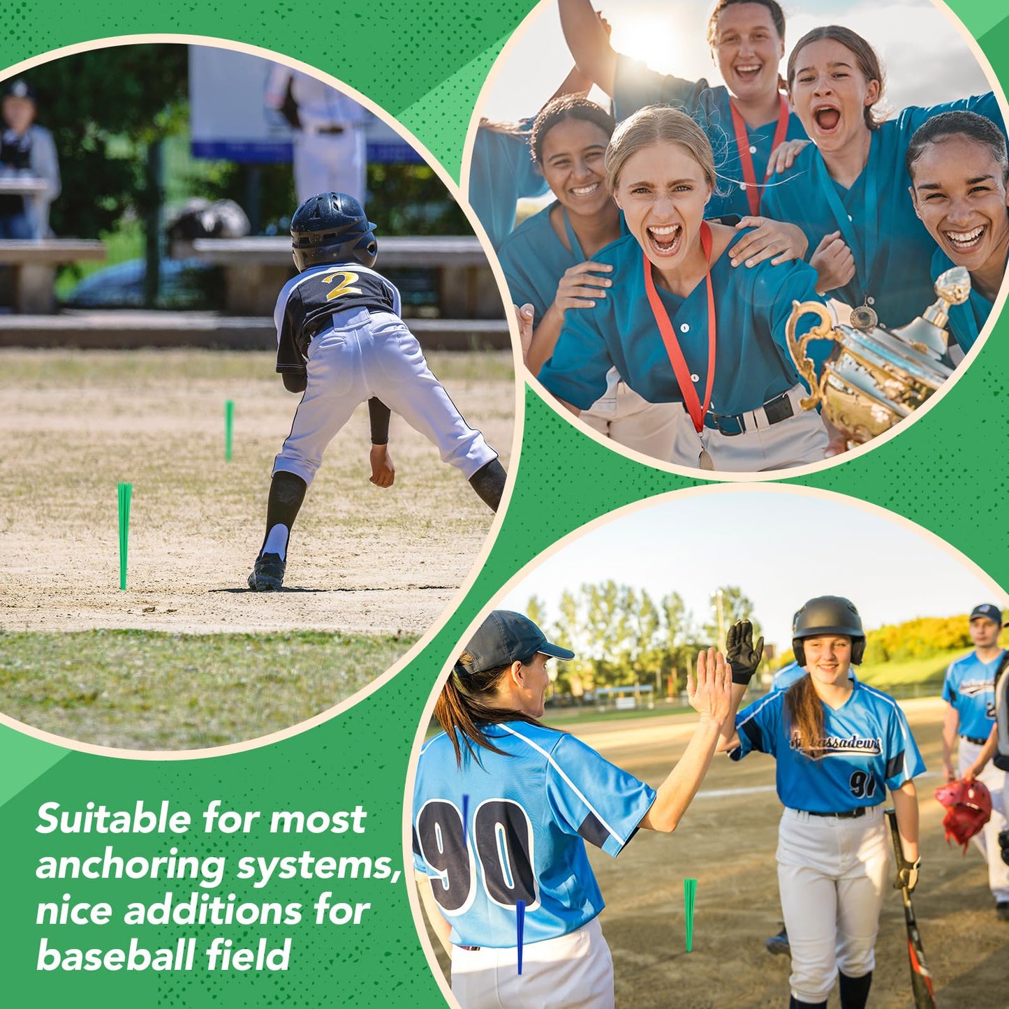 Shappy 12 Pieces Baseball Base Plugs with Tassel Heavy Duty Anchor Plugs for Baseball Field and Softball Accessories(Green)