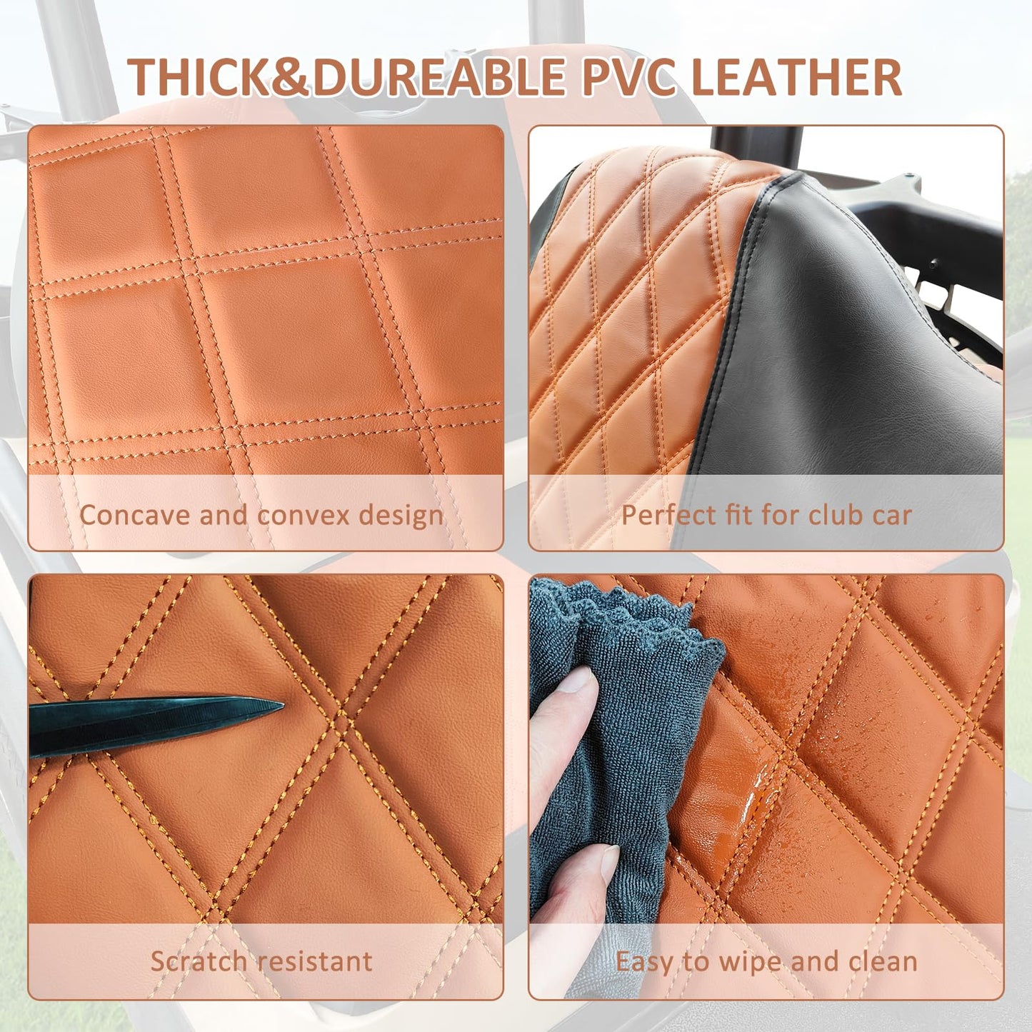 AOOTOOLINK Golf Cart Diamond Seat Covers Kit, Fit for Club Car Precedent OEM Standard Front Seat Cushion, Golf Cart Vinyl Seat Cover, No Nails Required