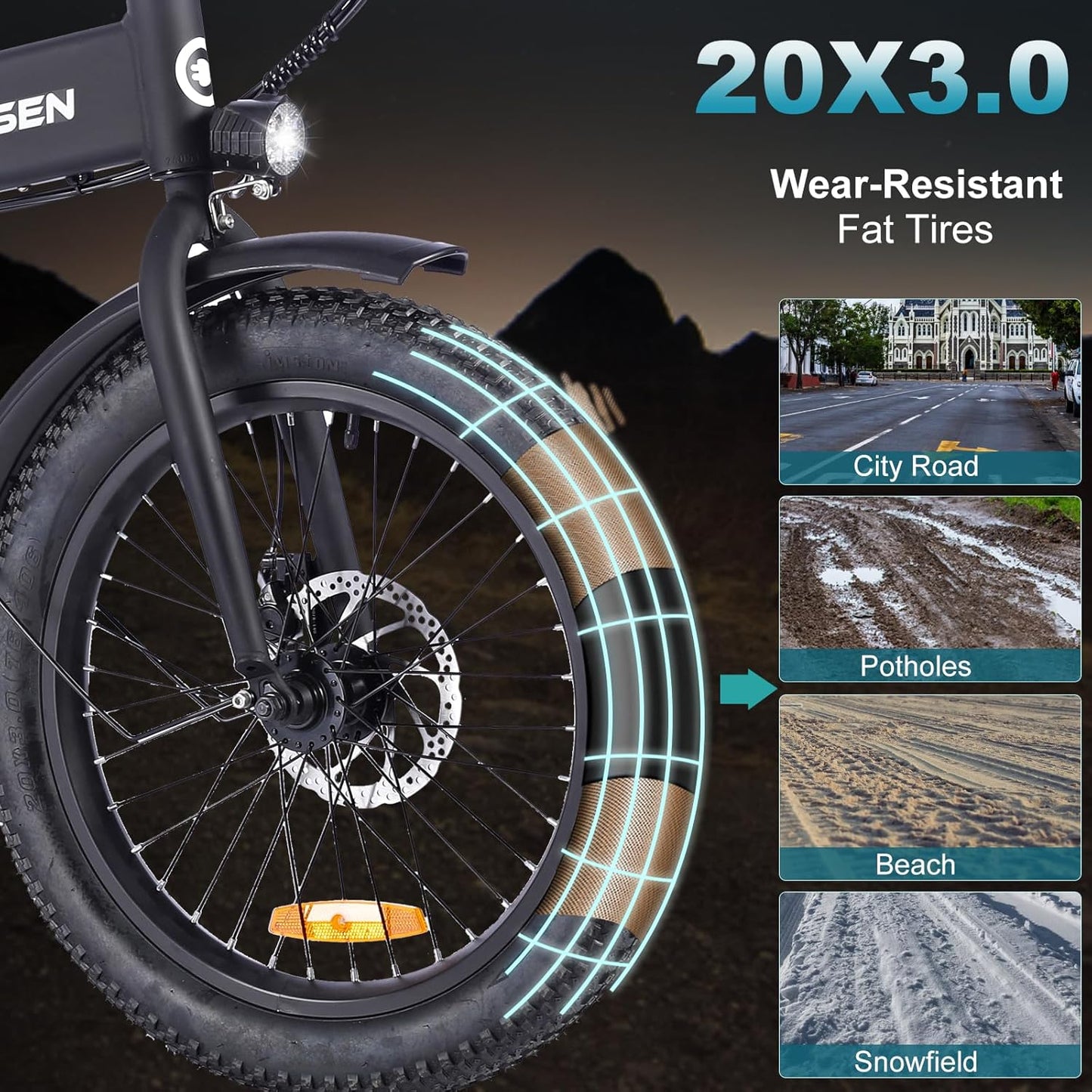 Skiennix Folding Electric Bike - 20" Fat Tire Ebike with 374.4Wh Battery & LCD Display | 20MPH Speed