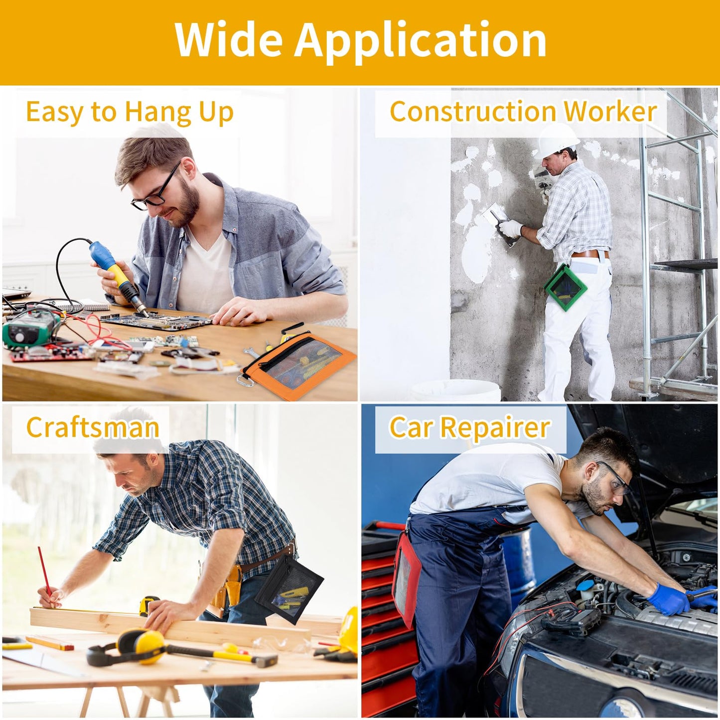 OTraki 4 Pack Tool Pouch Zipper Bag Oxford Small Tool Bag Multipurpose Storage pouch Clear Utility Bag Heavy Duty Flat Bottom Tool Organizers and Storage bag with YKK Zipper