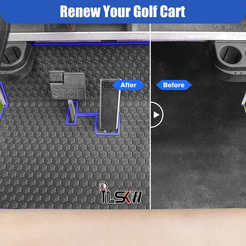 Golf Cart Mat for Club Car Ds Floor Liner Unique Cube Square Patent Design Fits Club Car DS 1982-2013 / Villager 1982-2018 Blue Trim