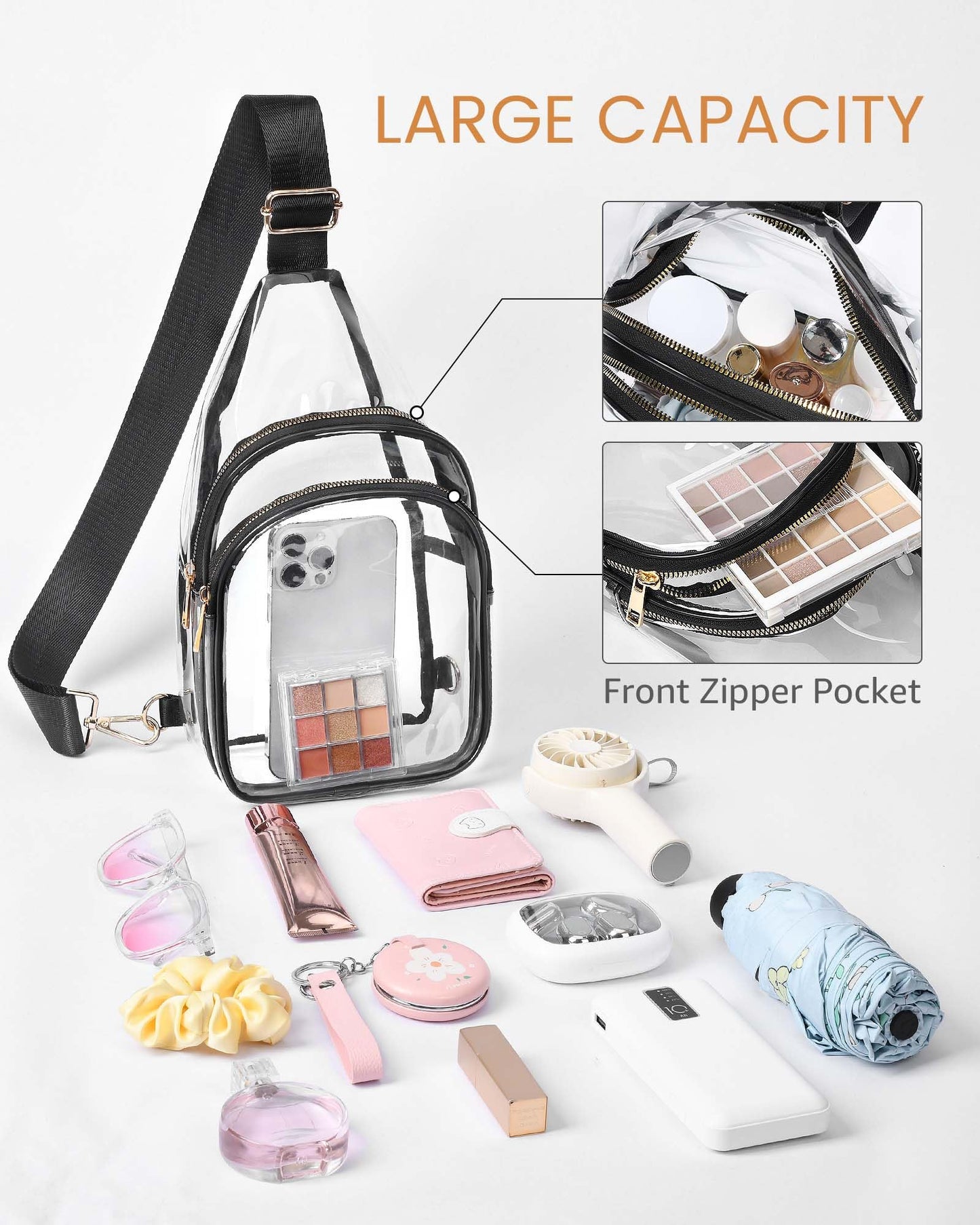 HULISEN Clear Sling Bag for Stadium Events, Clear Purse for Women