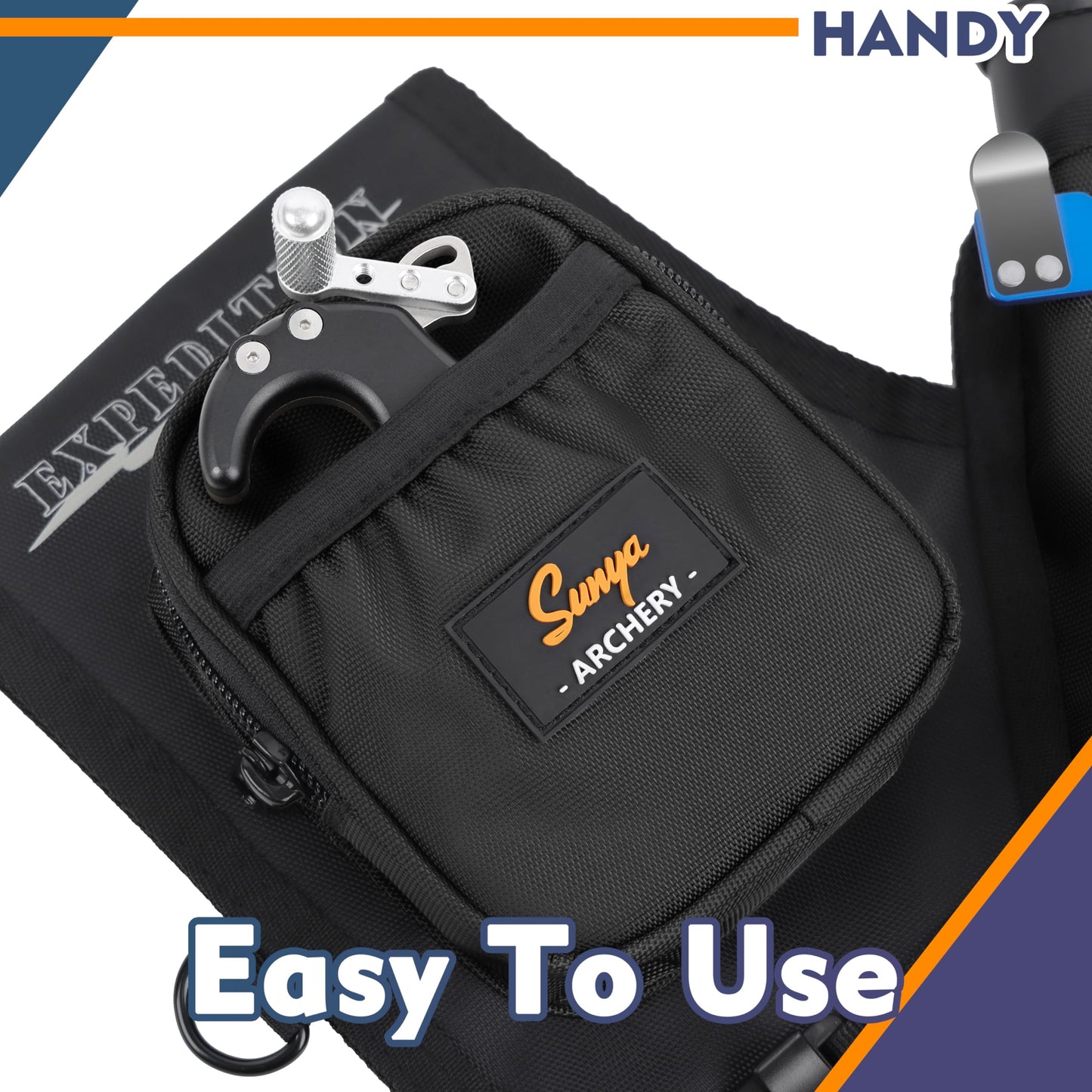 SUNYA Archery Hip Quiver for Arrows. Includes 3 Tubes, Tab and Release Pockets and Nylon Belt. Fit for Target Archery (Black)