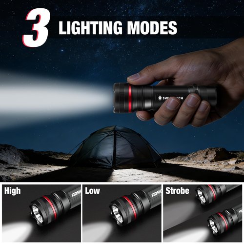 Arrow LED Flashlight 350 Lumens, Bright Flash Light with High/Low/Strobe Modes, Pocket-Sized Handheld Flashlights for Outdoor, Camping, Repair, or Emergency Use, 3 AAA Batteries Included
