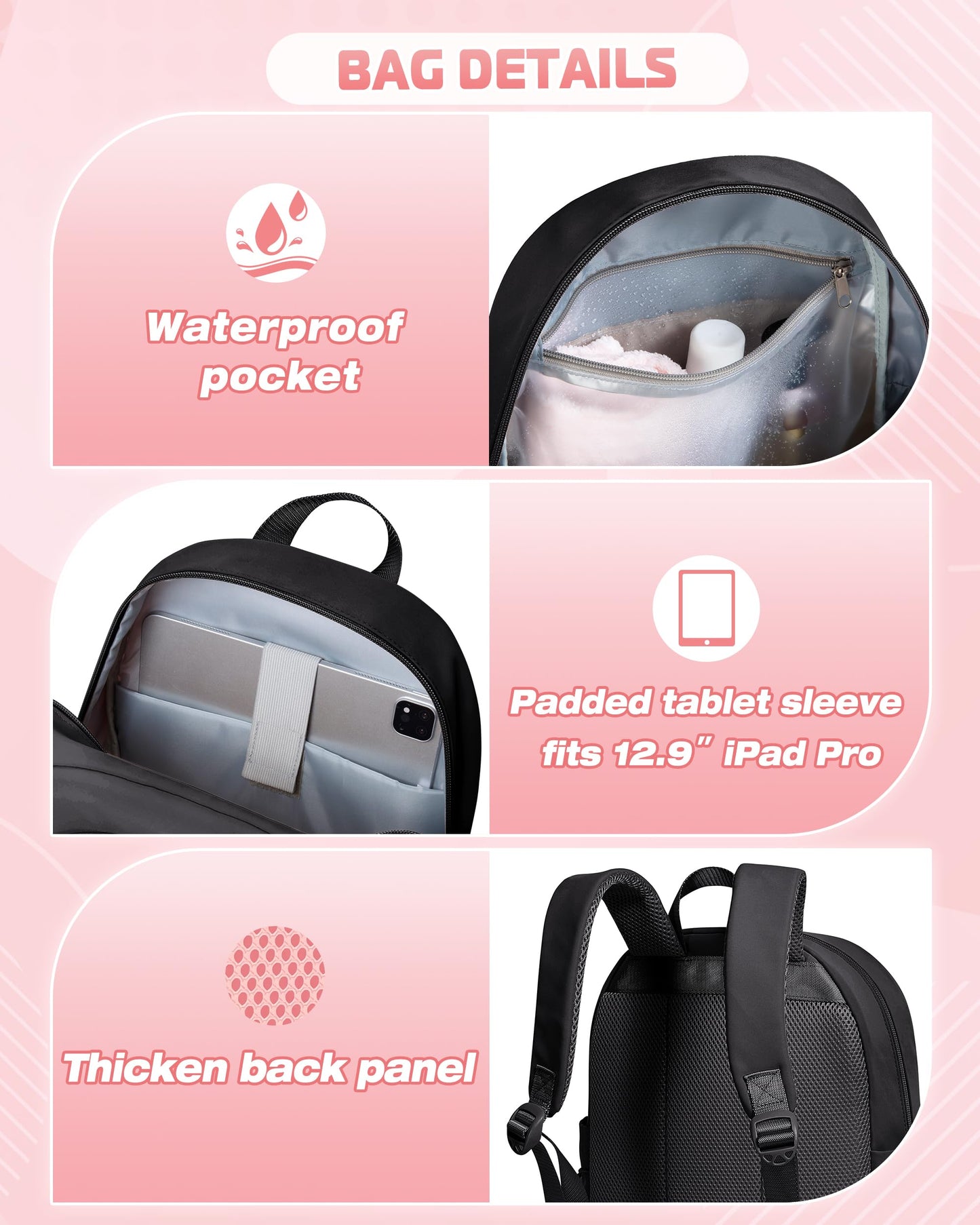 Smasrob Women Mini Backpack with Wet Pocket and RFID Blocking Pocket, Small Backpack Purse for Gym, Work, College or Travel, Black