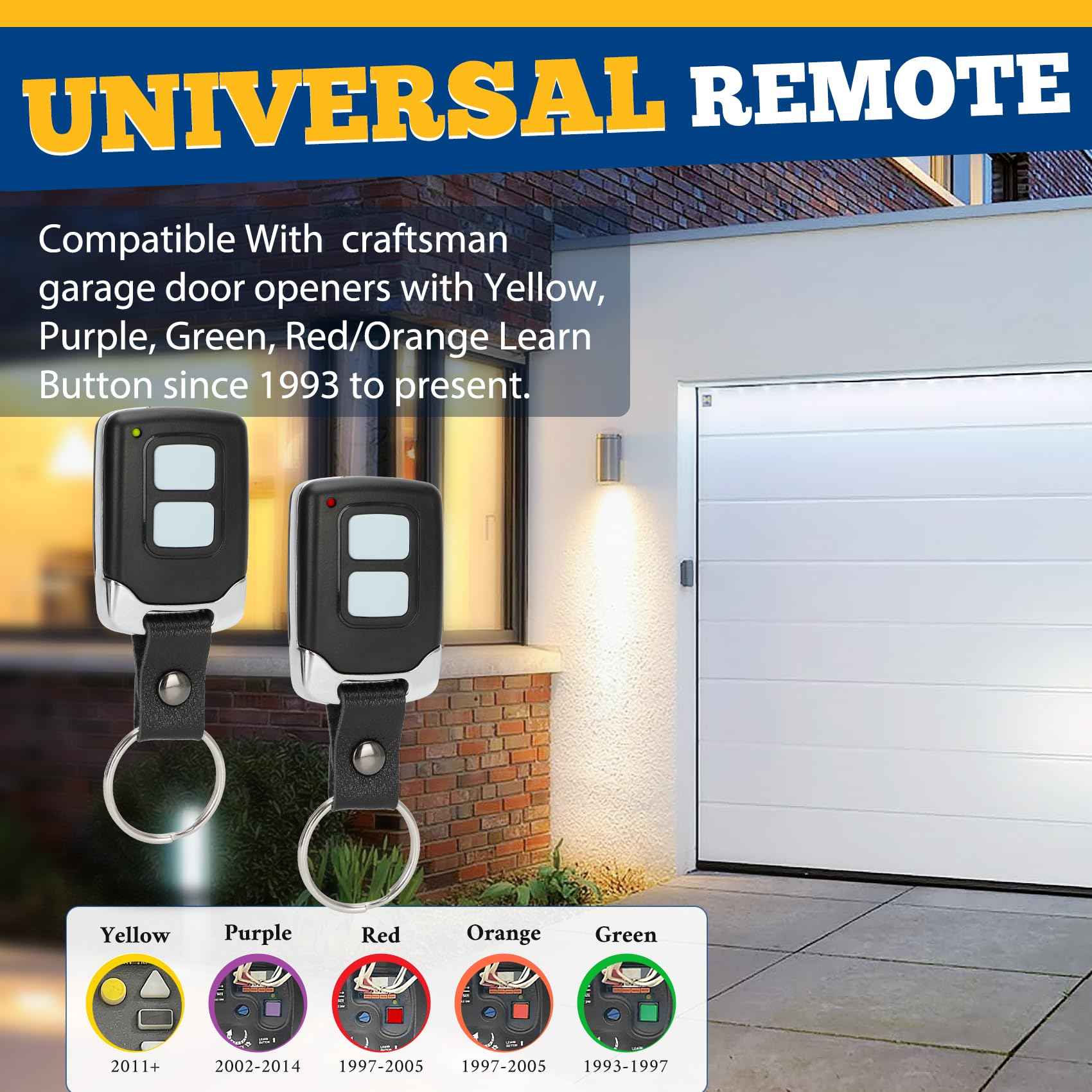 3 Garage Door Opener Remote, for liftmaster Craftsman Chamberlain Garage Door Opener Remote Universal, Work with Yellow Purple Red Orange Green Learn Button, 893max 893lm 890max 891lm