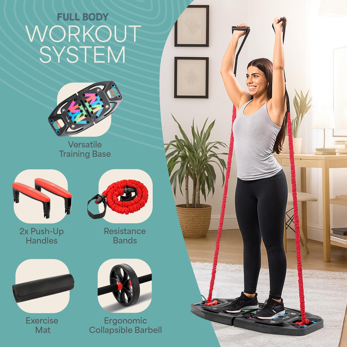 Lifepro Portable Home Gym with Push Up Training Board for Full Body Workouts Push Up Rack Board with 4 Resistance Bands - Home Workout kit Platform for Home Workouts