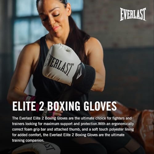 Everlast Elite 2 Boxing Gloves - Pro Training & Heavy Bag | Ventilated Palm, Multi-Layer Protection | Black/Gold, 16 oz