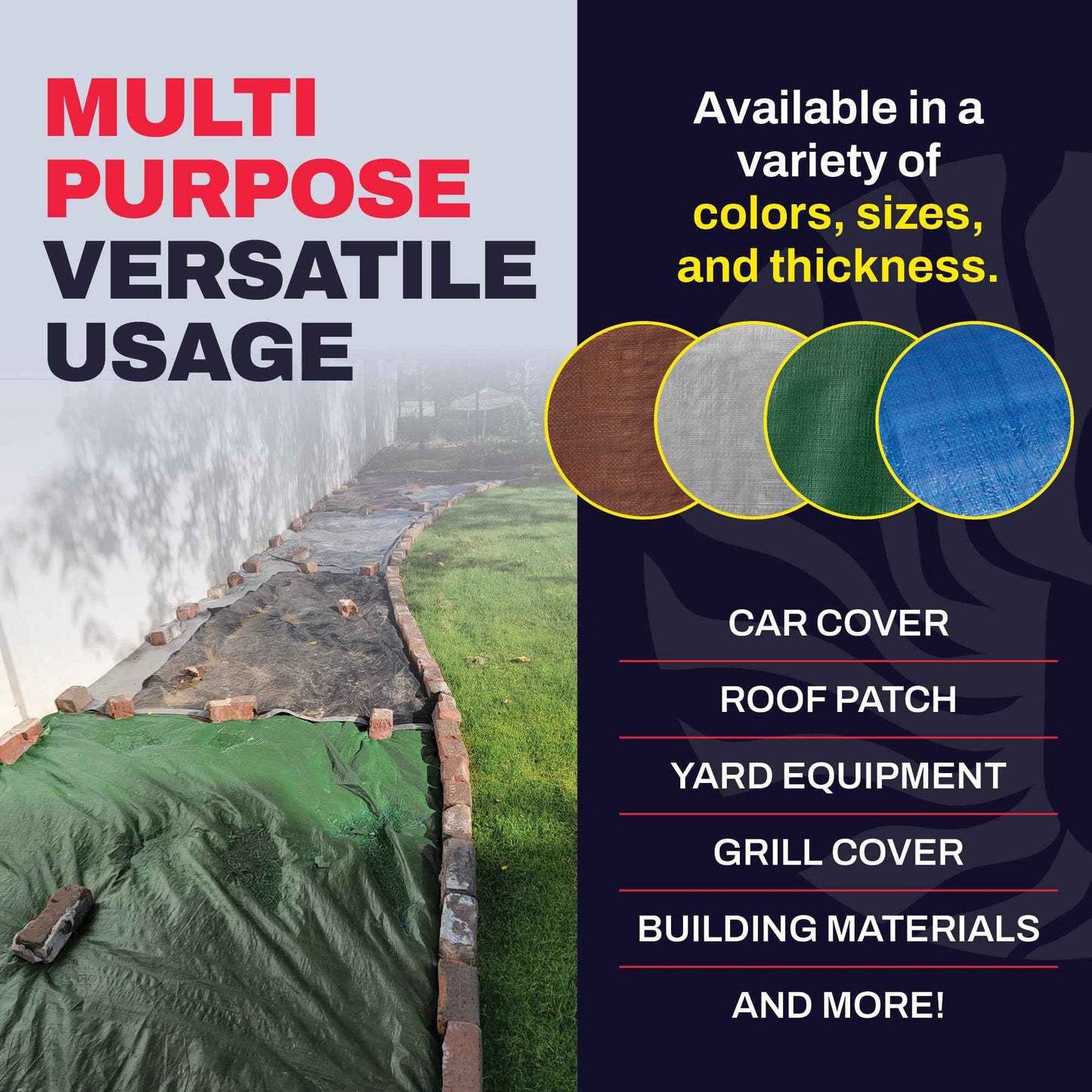 5' x 7' Green Heavy Duty Tarp with Grommets Reinforced - 16 Mil Thick - Double Sided Plastic Tarps Waterproof - Large Tarpaulin Cover for Outdoor Camping Over/Under Tent Tarp RV Roof Rain - Zebro