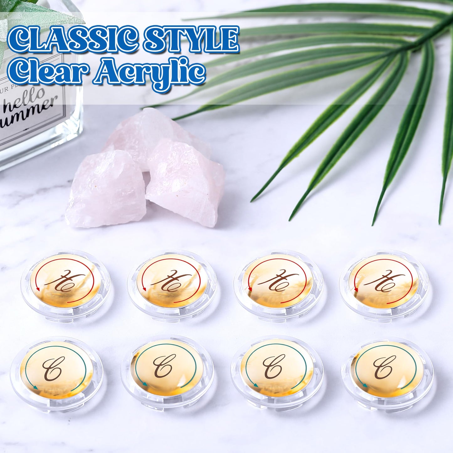 Dreyoo 8 Pcs Universal Index Buttons, Hot and Cold Faucet Index Buttons, Bathroom Faucet Knobs Replacement, Compatible with Delta/LDR/Delex/Peerless Two Clear Handles, 1-5/16 In. Diameter