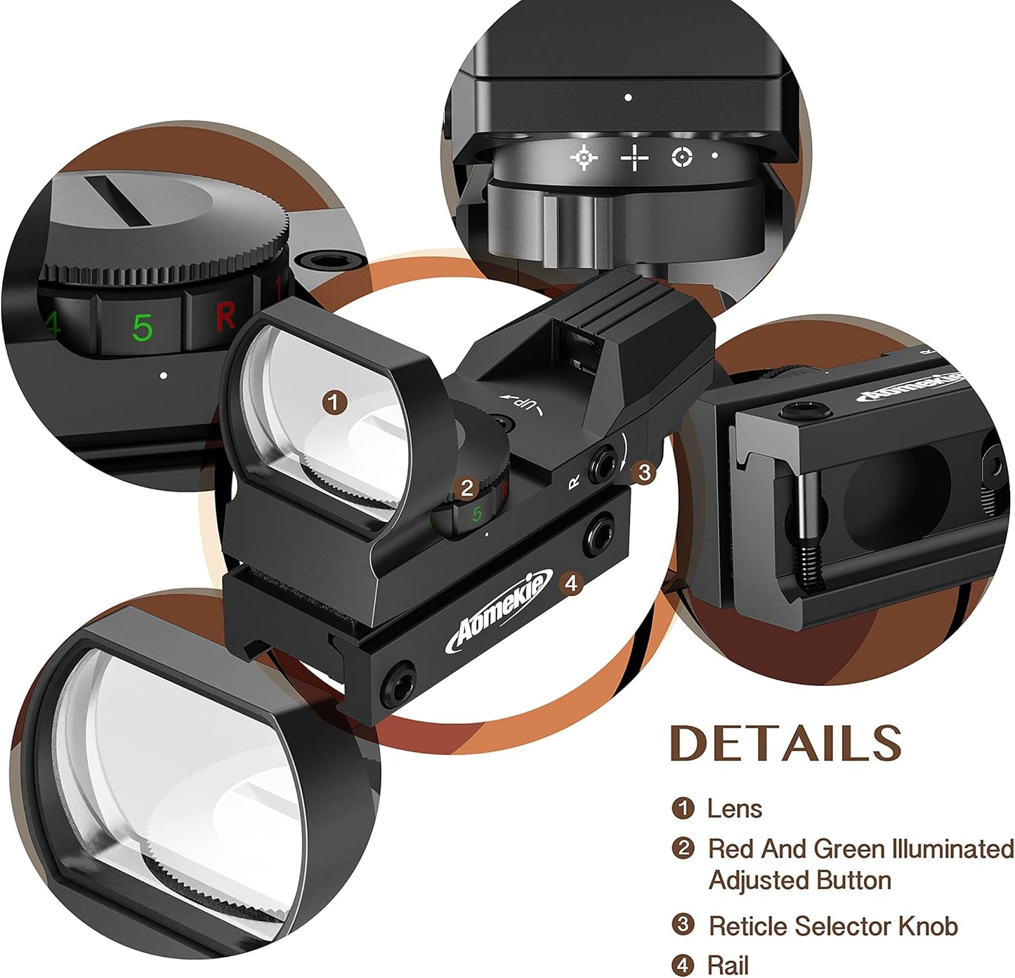 Aomekie Red Green Dot Gun Sight - Tactical Reflex Scope with 4 Reticles & 20mm Mount Rail