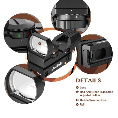 Aomekie Reflex Sight - Red Dot Sight Scope Dual Illuminated (Red/Green) Reticle with Adjustable Styles (4 Options)