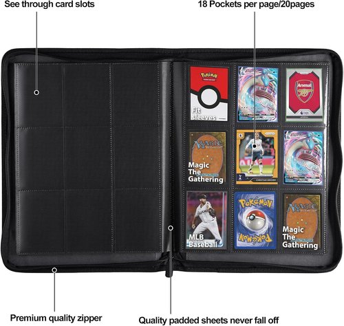 HerriaT Trading Card Binder - 9 Pocket PU Cover for 360 Cards | Premium Sturdy Card Album for YuGiOh, MTG & TCG