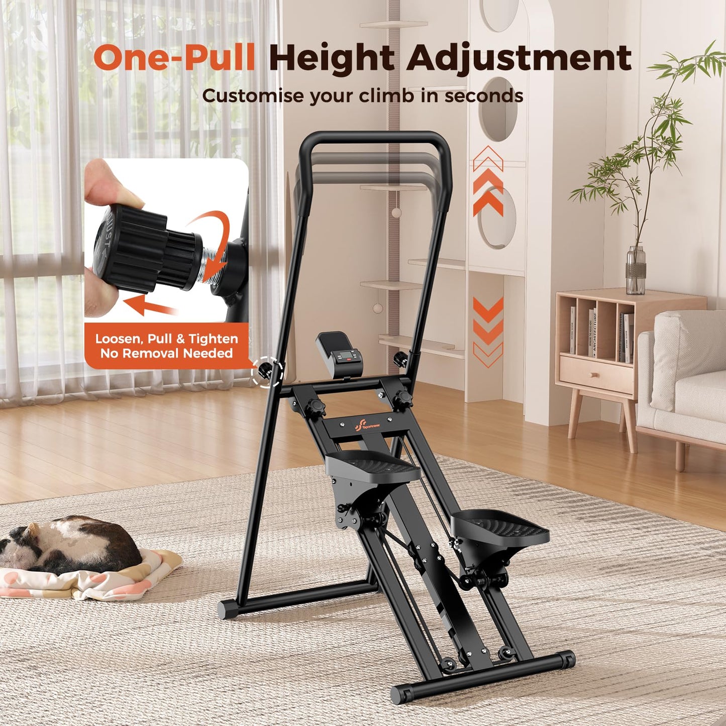 Sportneer Foldable Stair Stepper for Home Gym, Adjustable Resistance, Vertical Climber with Handlebar, Extended Step Range for Full-Body Workouts with 440lbs Weight Capacity Dark Black