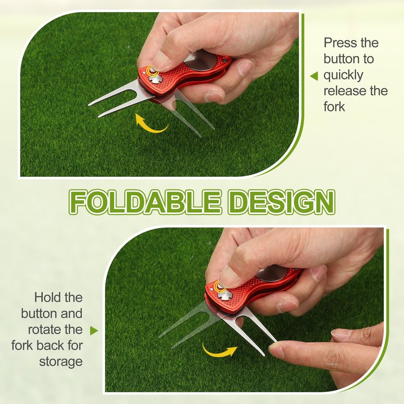 PATIKIL Golf Divot Repair Tool, 4 Pack Foldable Metal Golf Green Divot Tool with Magnetic Ball Marker & Stainless Steel Fork for Golfer, Grey