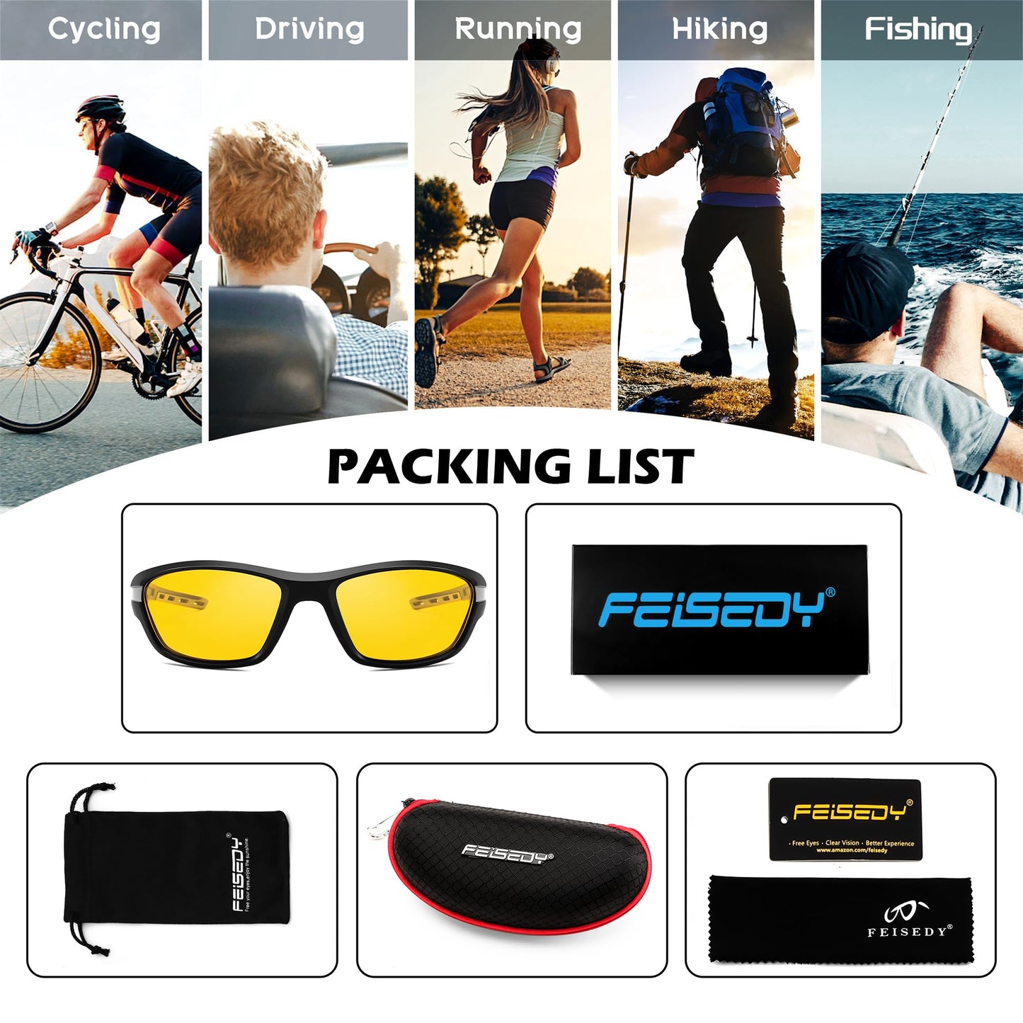 FEISEDY Polarized Sports Sunglasses for Men Women Youth Baseball Running Cycling Fishing TAC Glasses UV400 B0150