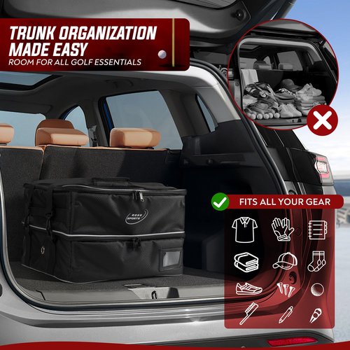 Golf Trunk Organizer – Portable Car Organization & Truck Bed Bag for Men – Smart Holder Shoes, Balls, Gloves, Clothes Storage Bag – Shoe Glove Case & Locker for Golfers, Club, Bags & Stuff Stash