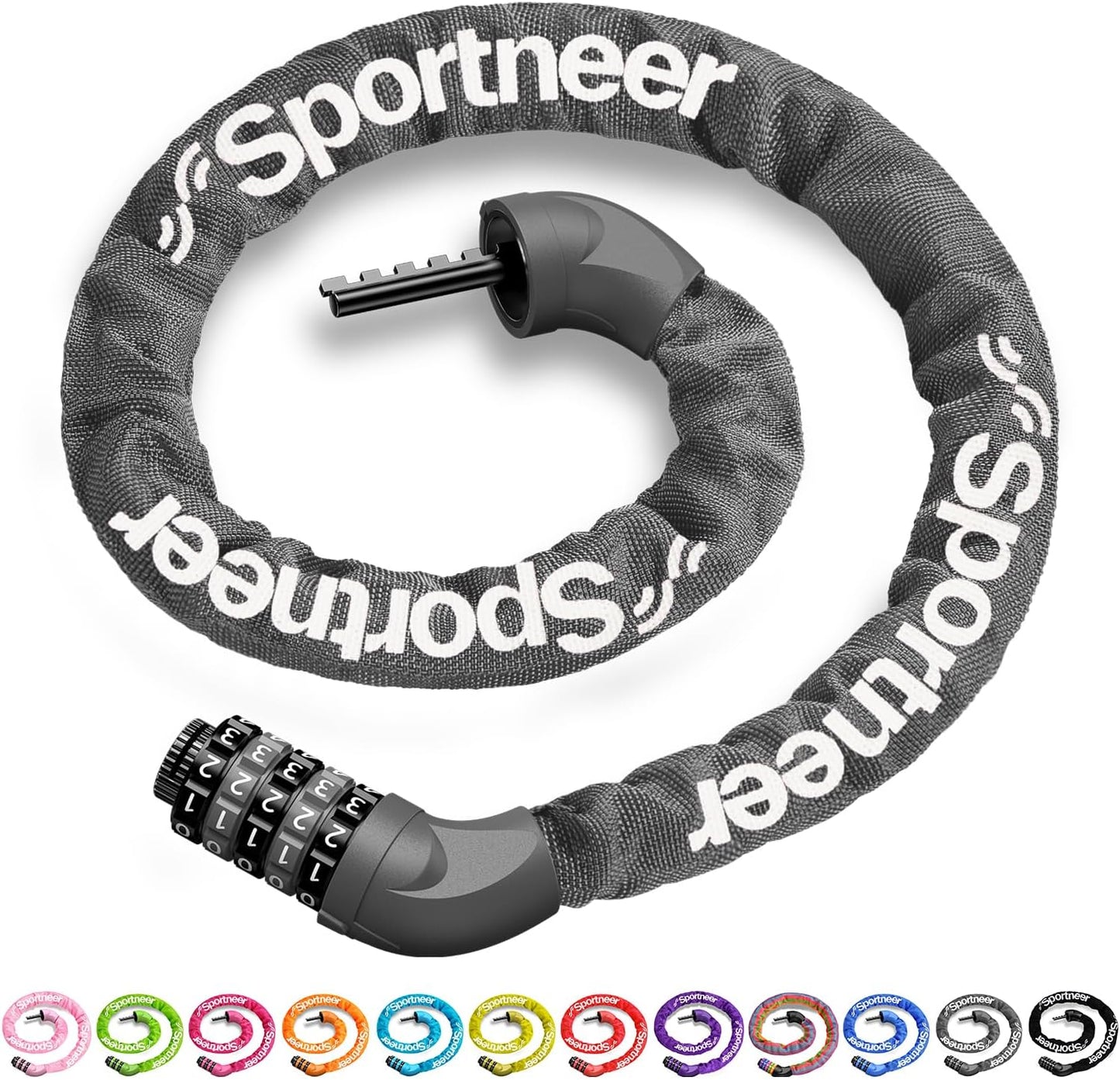 Sportneer Bike Lock - High Security 5-Digit Combination Anti-Theft Chain Lock | 3.2/3.6/4ft, 4/6mm Thick