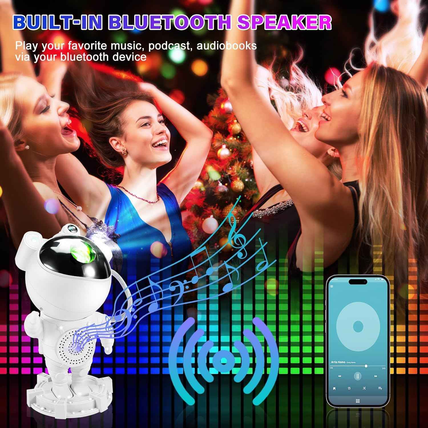 LUXONIC Star Astronaut Projector Light with Bluetooth Speaker, Galaxy Moon Nebula Ceiling Night Light, Remote Control,Gift for Adults for Bedroom, Christmas, Birthdays, Valentine's Day