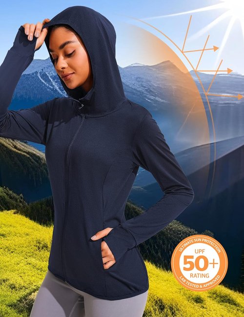 COOrun Women's Sun Protection Hoodie - UPF 50+ Full Zip Long Sleeve Jacket for Outdoor Activities