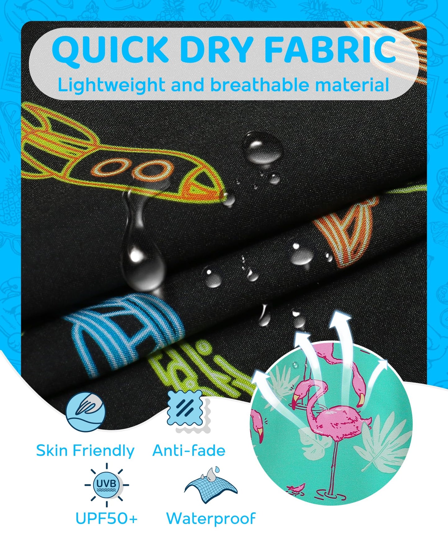 maamgic Boys Swim Trunks with Compression Liner 4-Way Stretch Quick Dry Swim Shorts Swimming Trunks Toddler Boy Alien Black 8 Years