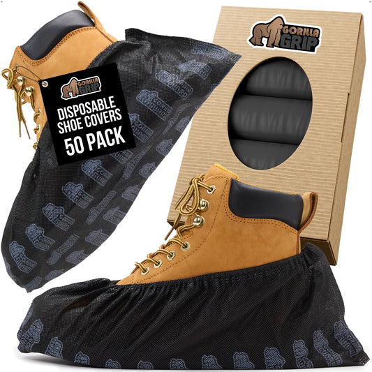 GORILLA GUARD Shoe Covers Disposable, Pack of 50 (25 Pairs) Ankle Booties, Tear and Dust Resistant Accessories for Work, Heavy Duty Safety Boot Cover for Indoors and Outdoors, Secure Fit Black