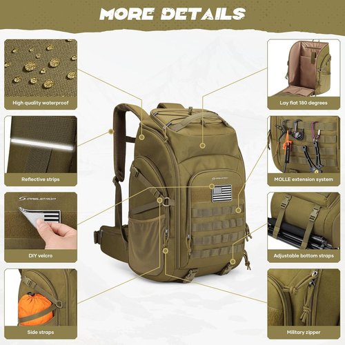 Maelstrom Tactical Backpack - Water Resistant 40L Military Gear for Hiking, Camping & Gym | Khaki