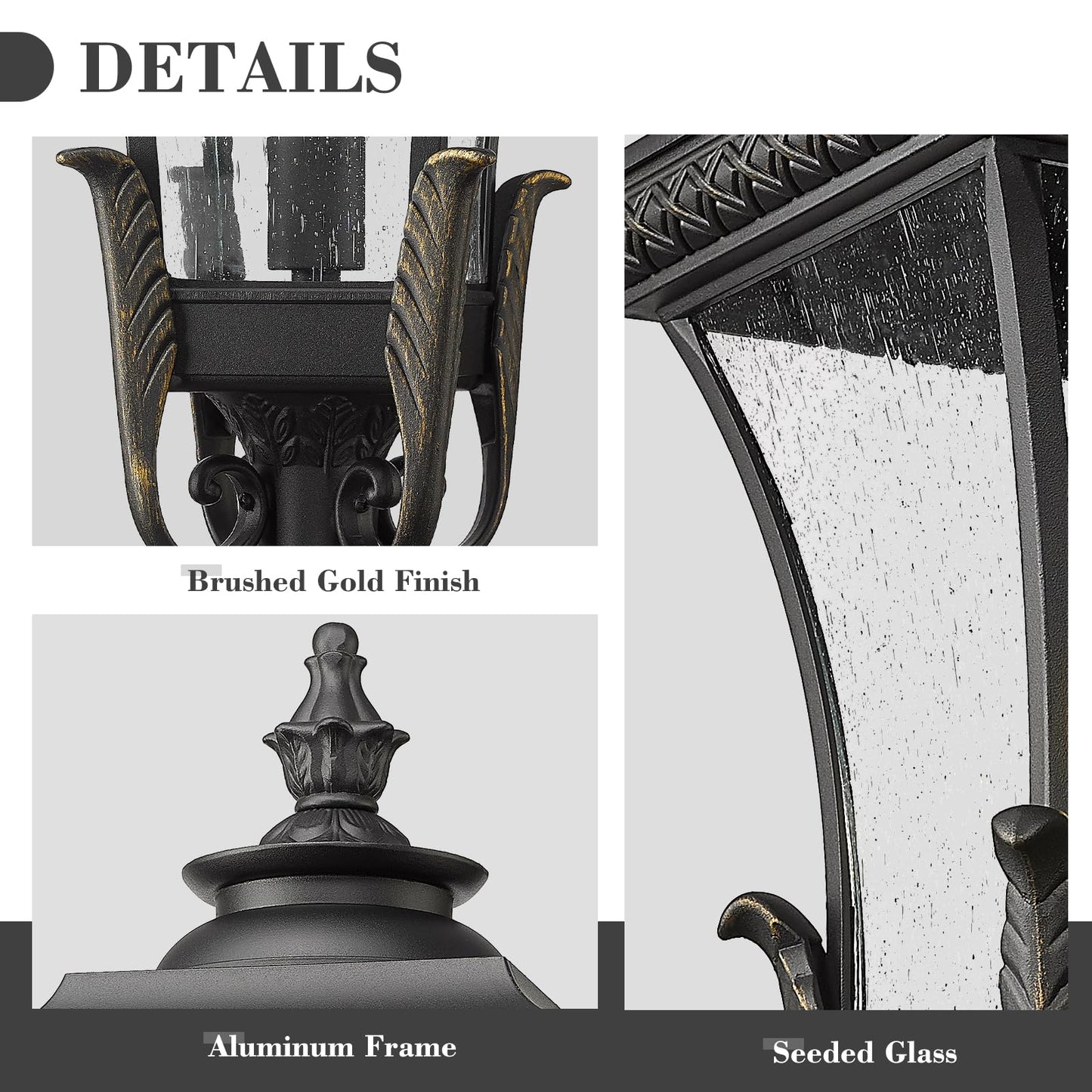 Emliviar 22.4 Inch Farmhouse Outdoor Post Light, 1-Light Exterior Pillar Lamp for House Patio, Die-Cast Aluminum with Seeded Glass, XE291PM BG