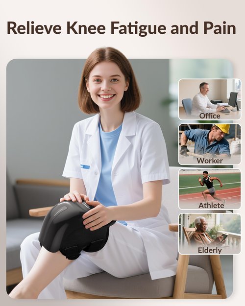 Heycool Cordless Knee Massager with Heat, Knee Massager for Pain Relief, 3 Vibration Modes & 3 Heating Levels, Adjustable Straps