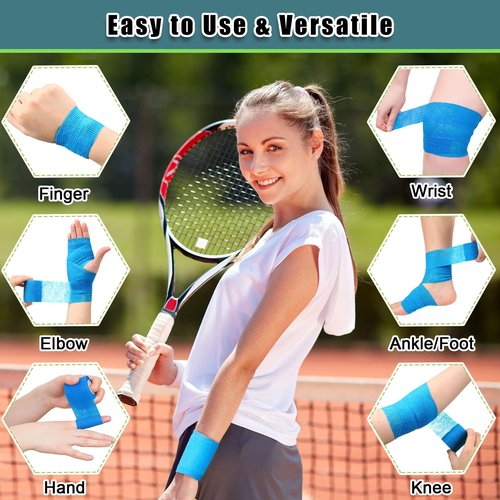 Threlaco 100 Rolls Self Adhesive Bandage Wrap Breathable Elastic Cohesive Bandage Non Woven Medical Wrap Colorful Ankle Tape for Stretch Athletic, Sports, Wrist(Sports Style,2 Inch X 5 Yards)